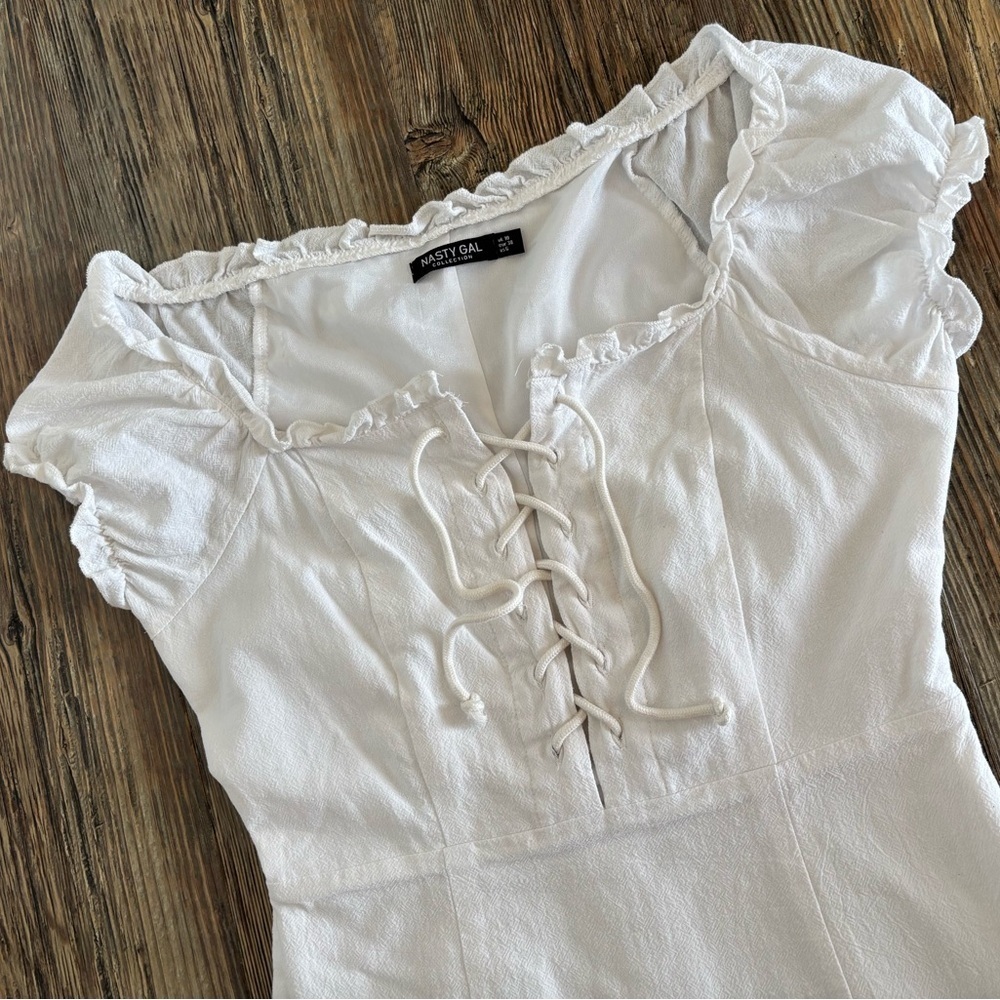 Nasty Gal Collection “Strings Attached” Lace-Up Mini Dress Womens 6 White Lined - Picture 6 of 11